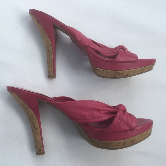Guess Pink Heels Platform Fashionable Statement Shoes Cork and Genuine Leather - Picture 8 of 8
